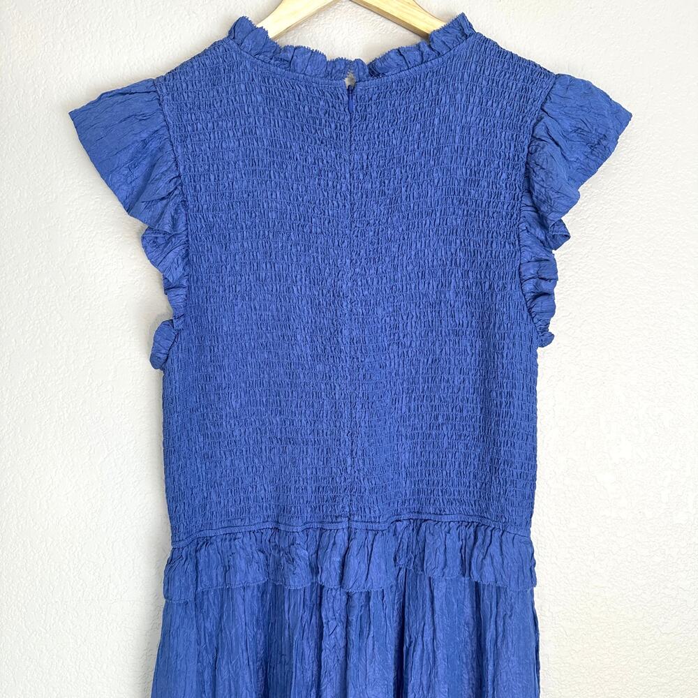 Sea New York‎ Blue Siya Dress, Silk, Smocked Midi Tiered, Spring, Resort, XL - Picture 6 of 13